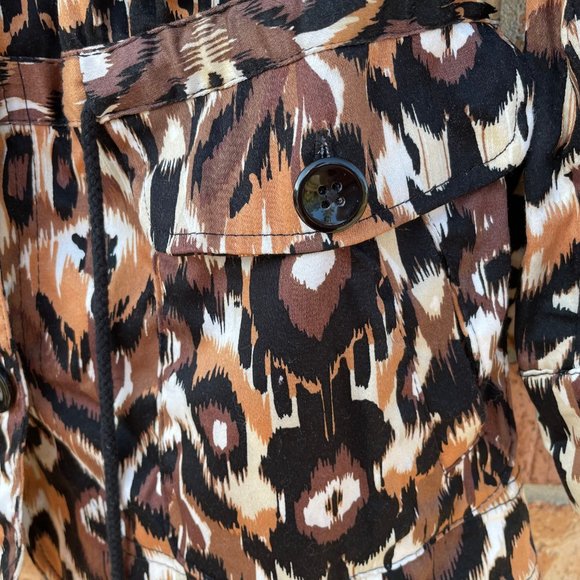 LAST CHANCE  Jacket Blazer Size Large Brown Black White Pattern Tie Waist Collar - Picture 8 of 9